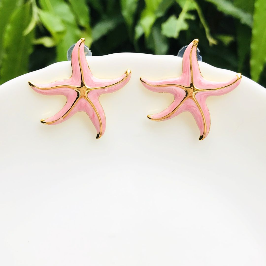 Baby Pink Studded Star Earrings