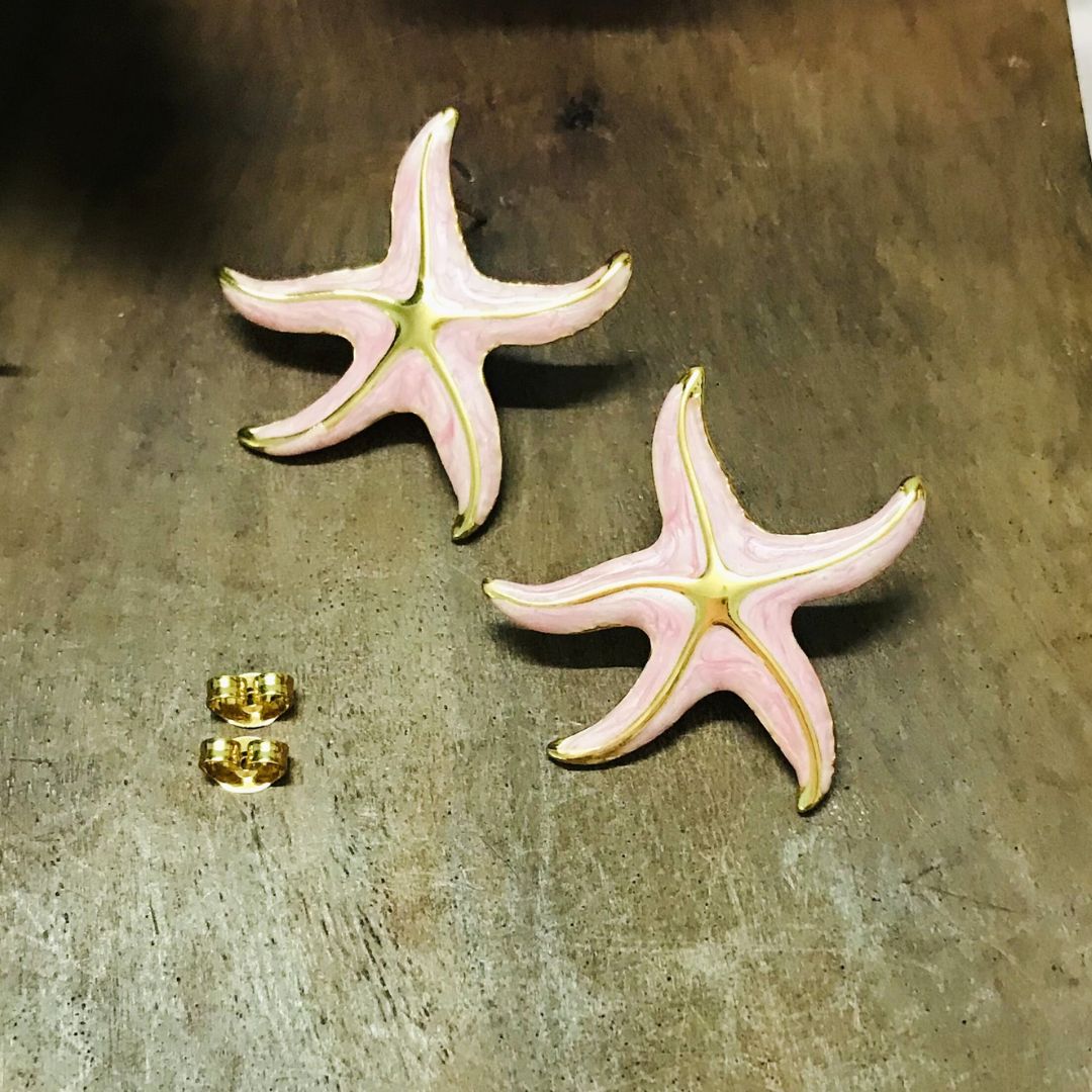 Baby Pink Studded Star Earrings