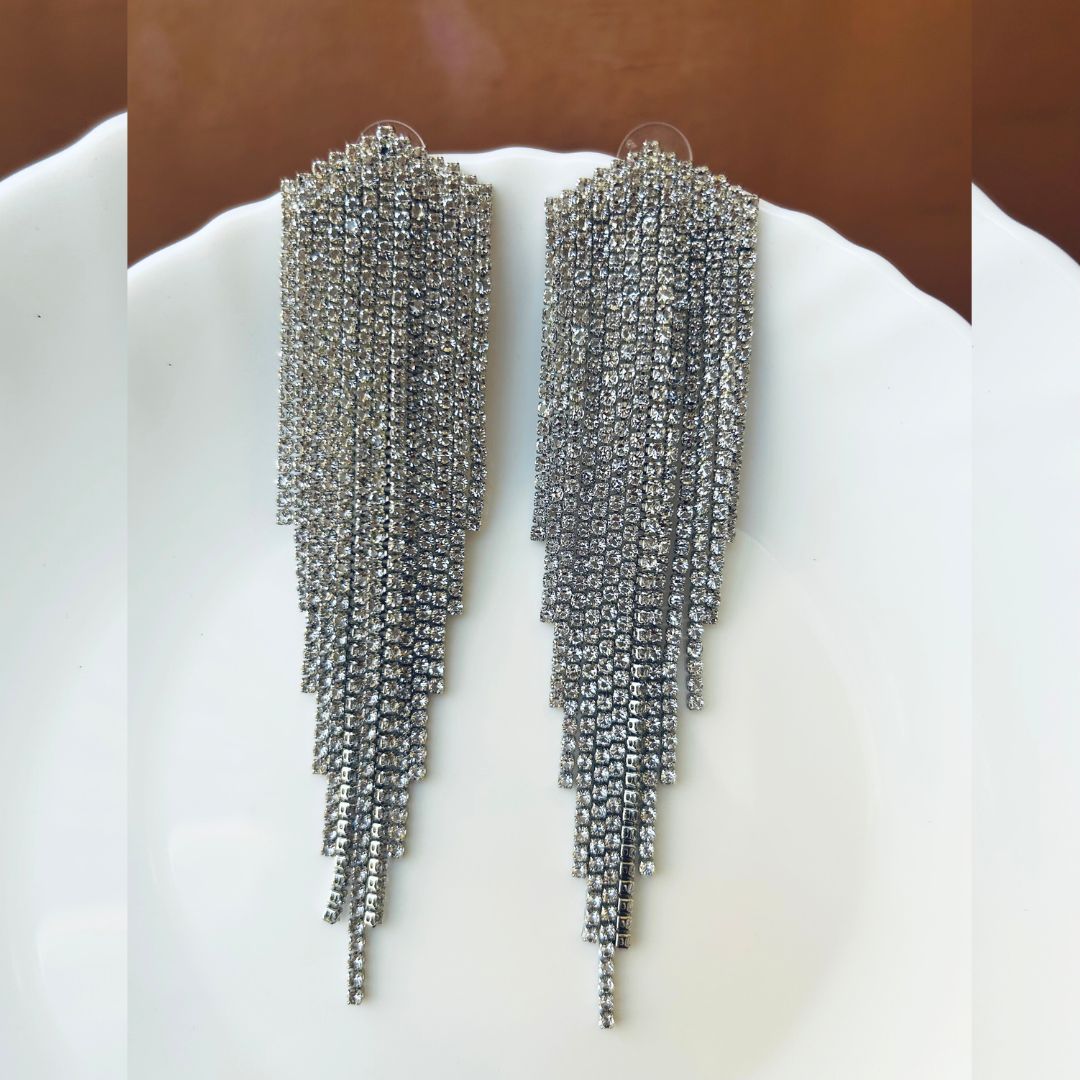 Silver American Diamond Chandelier Earrings