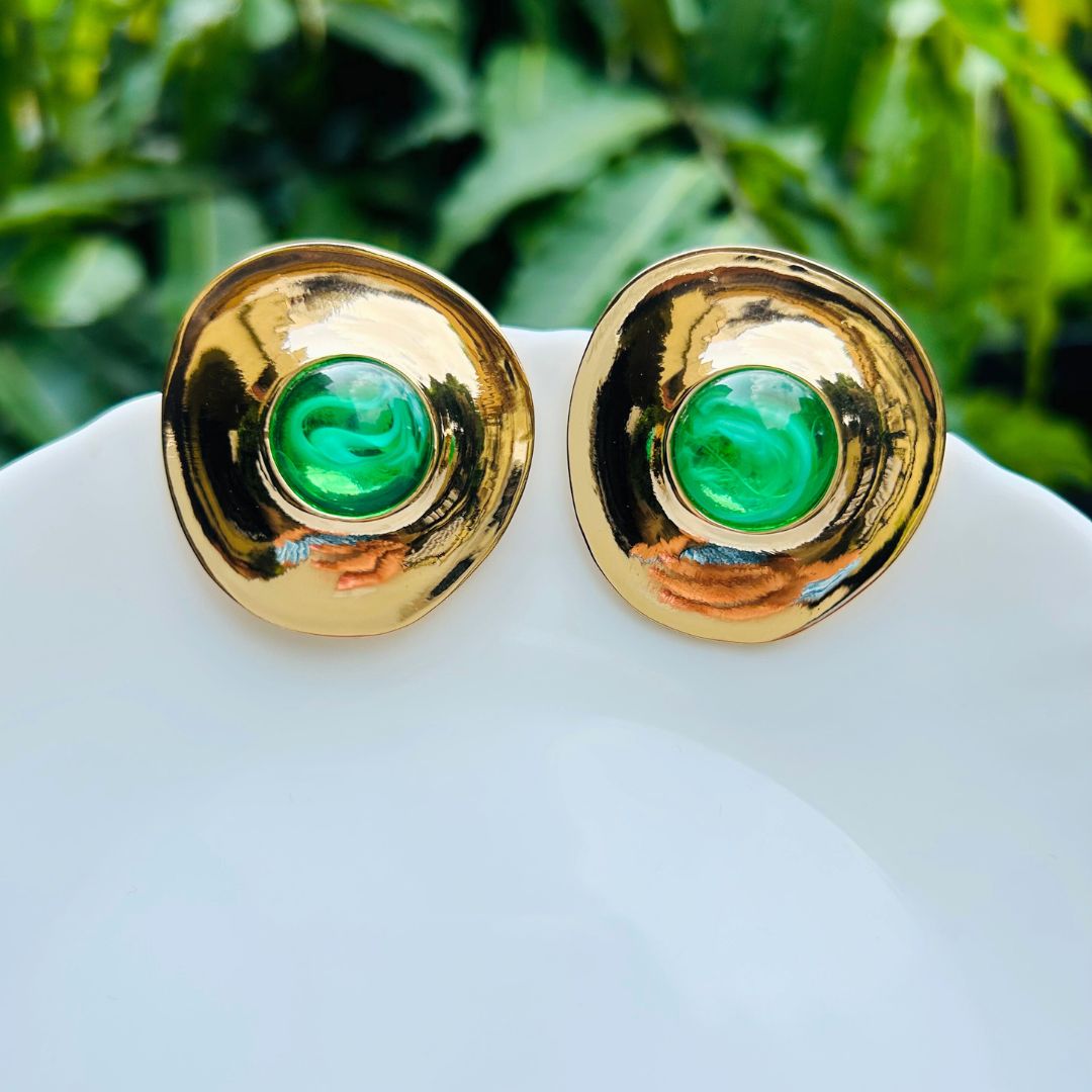 Green Chic Designer Stud Earrings
