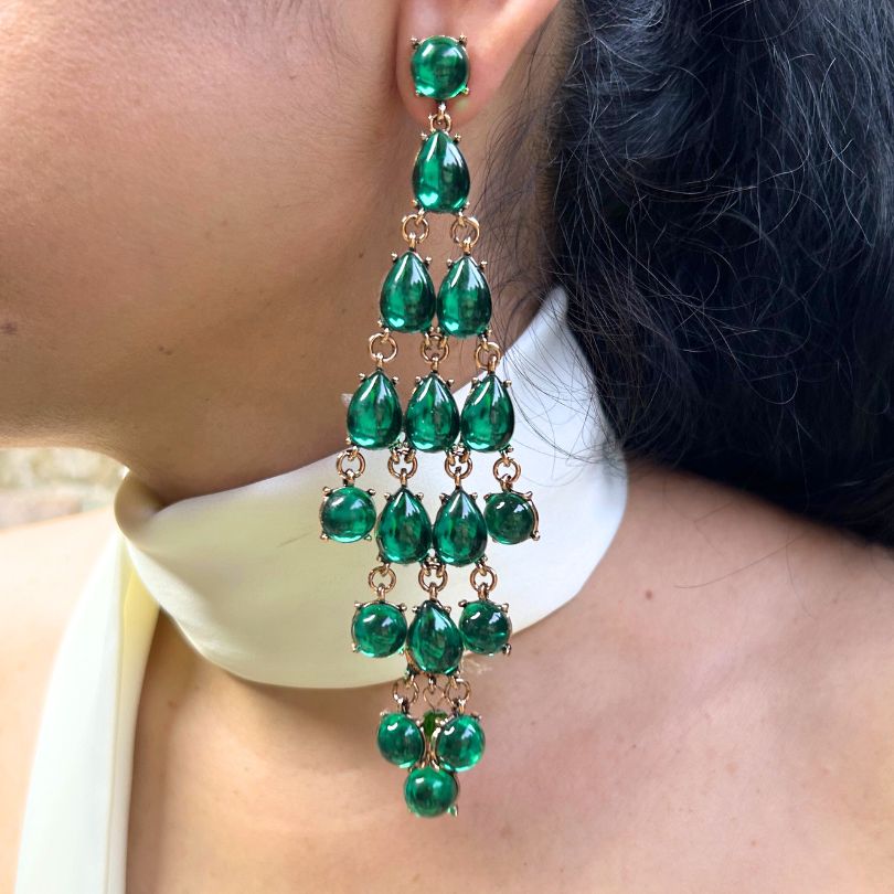 Green Rhinestone Tear Drop Earrings