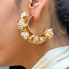 Golden Statement Floral Hoop Earrings