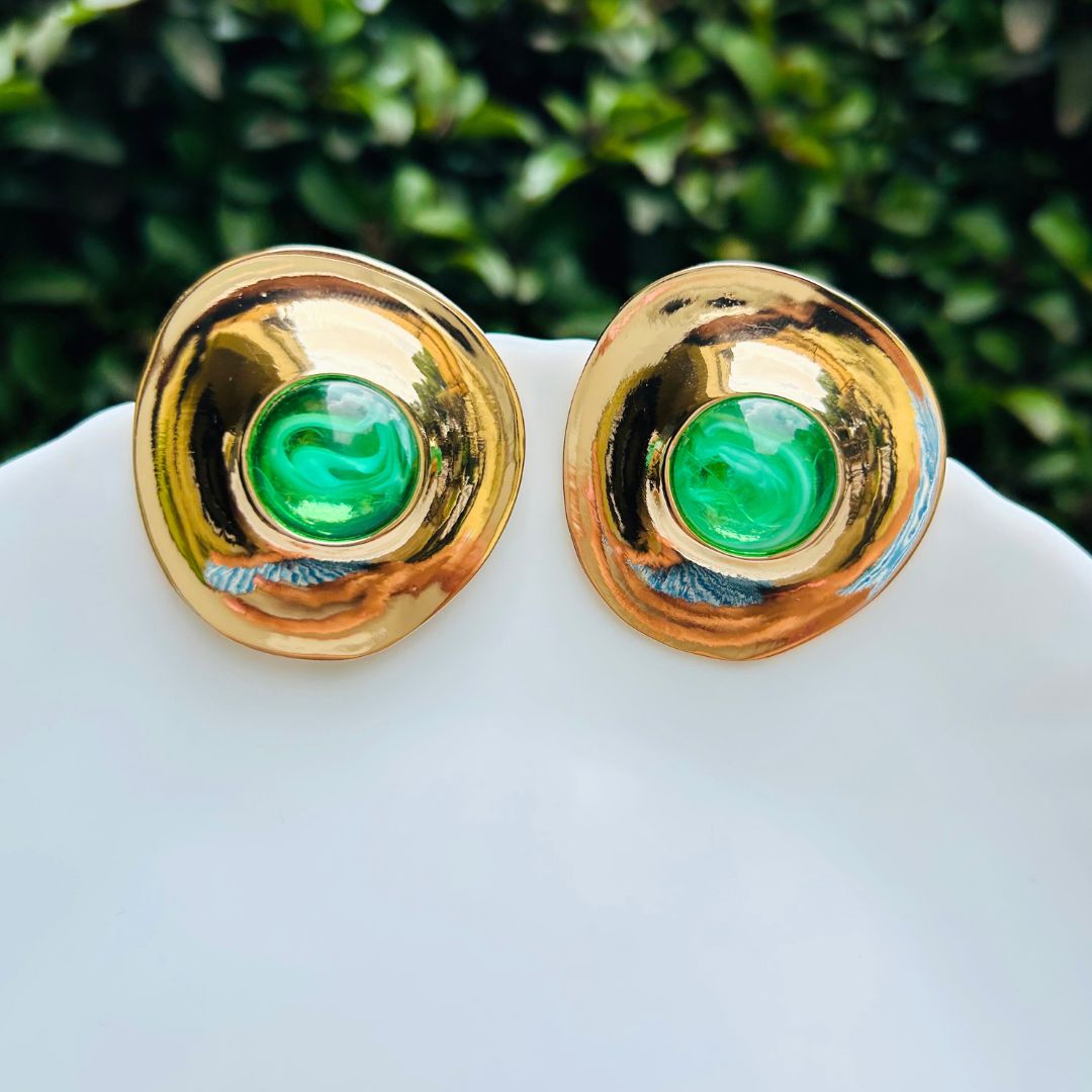 Green Chic Designer Stud Earrings