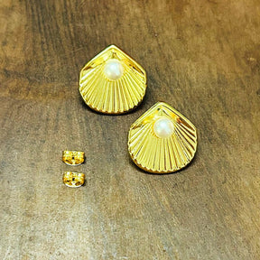 Shell Golden Pearl Stud Earrings