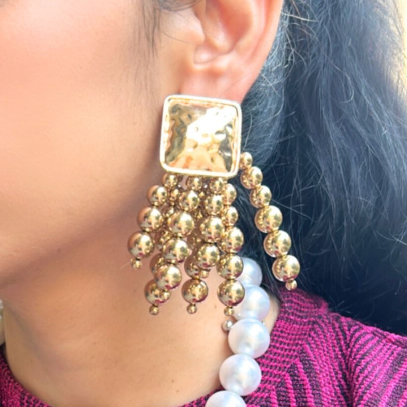 Golden Ball Statement Earrings