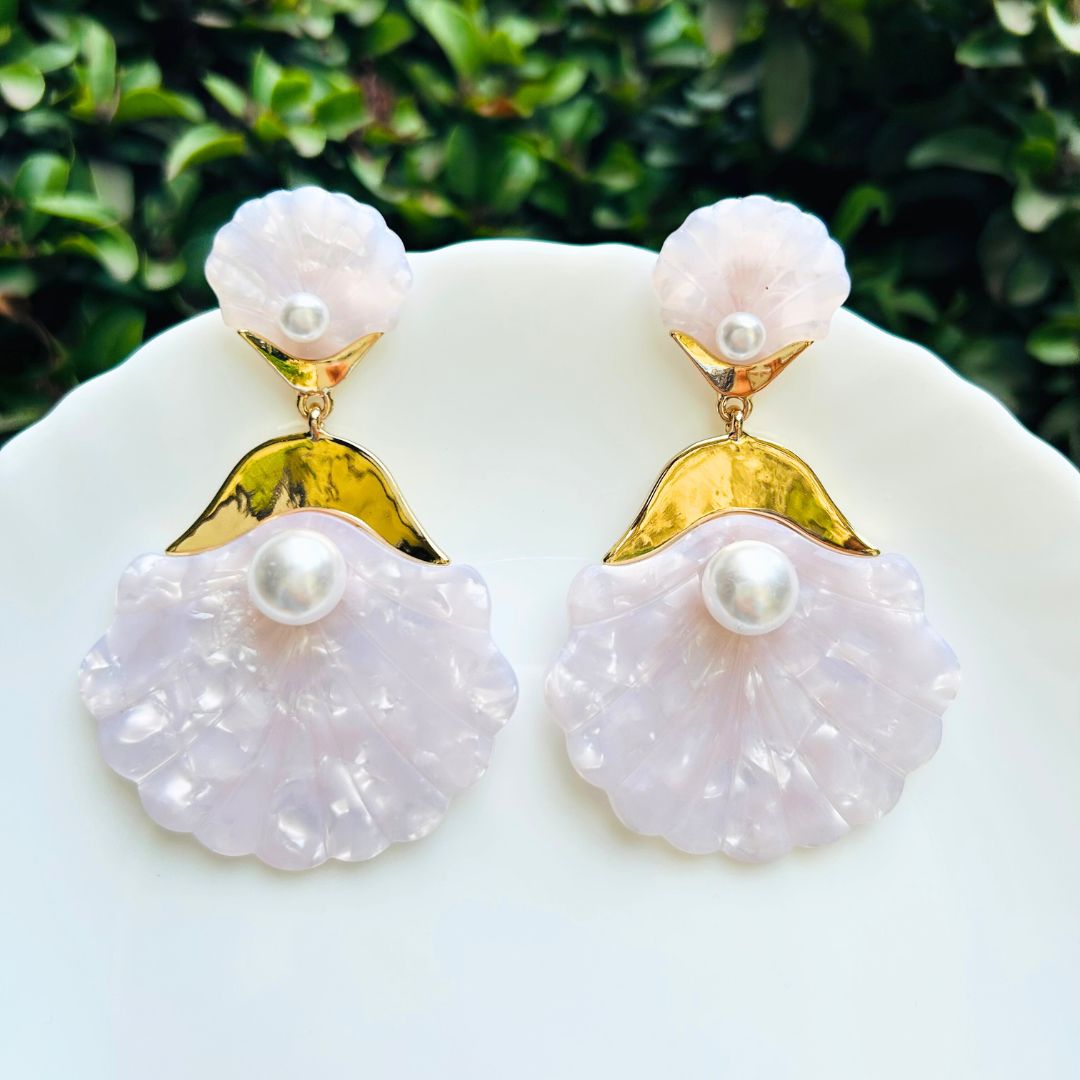 White Seashell Drop Earrings