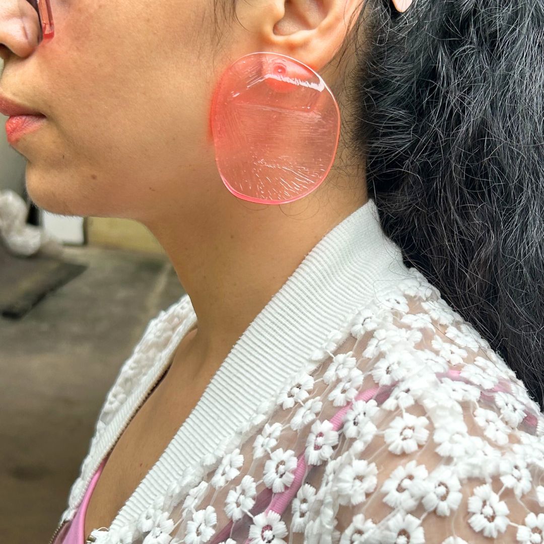 Pink Glossy Chips Stud Earrings