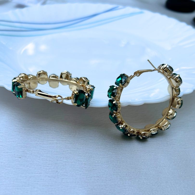 Bling Blogger Crystal Hoop Earrings - Green