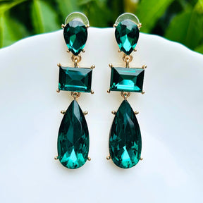 Emerald Green Rhinestone Pear Drop Earrings