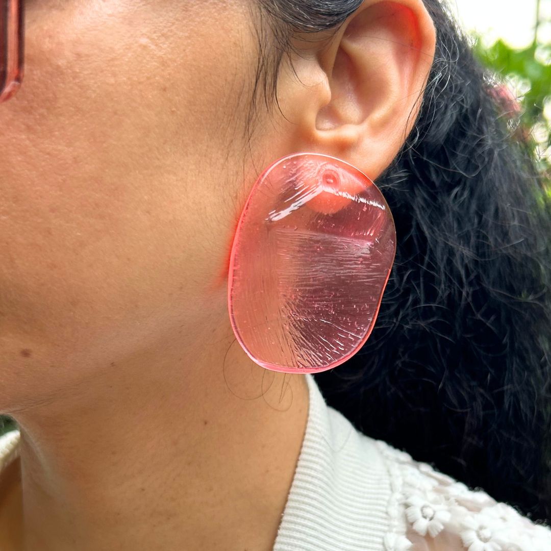 Pink Glossy Chips Stud Earrings