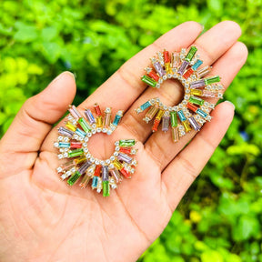 Rhinestone Half Moon Multicolor Earrings