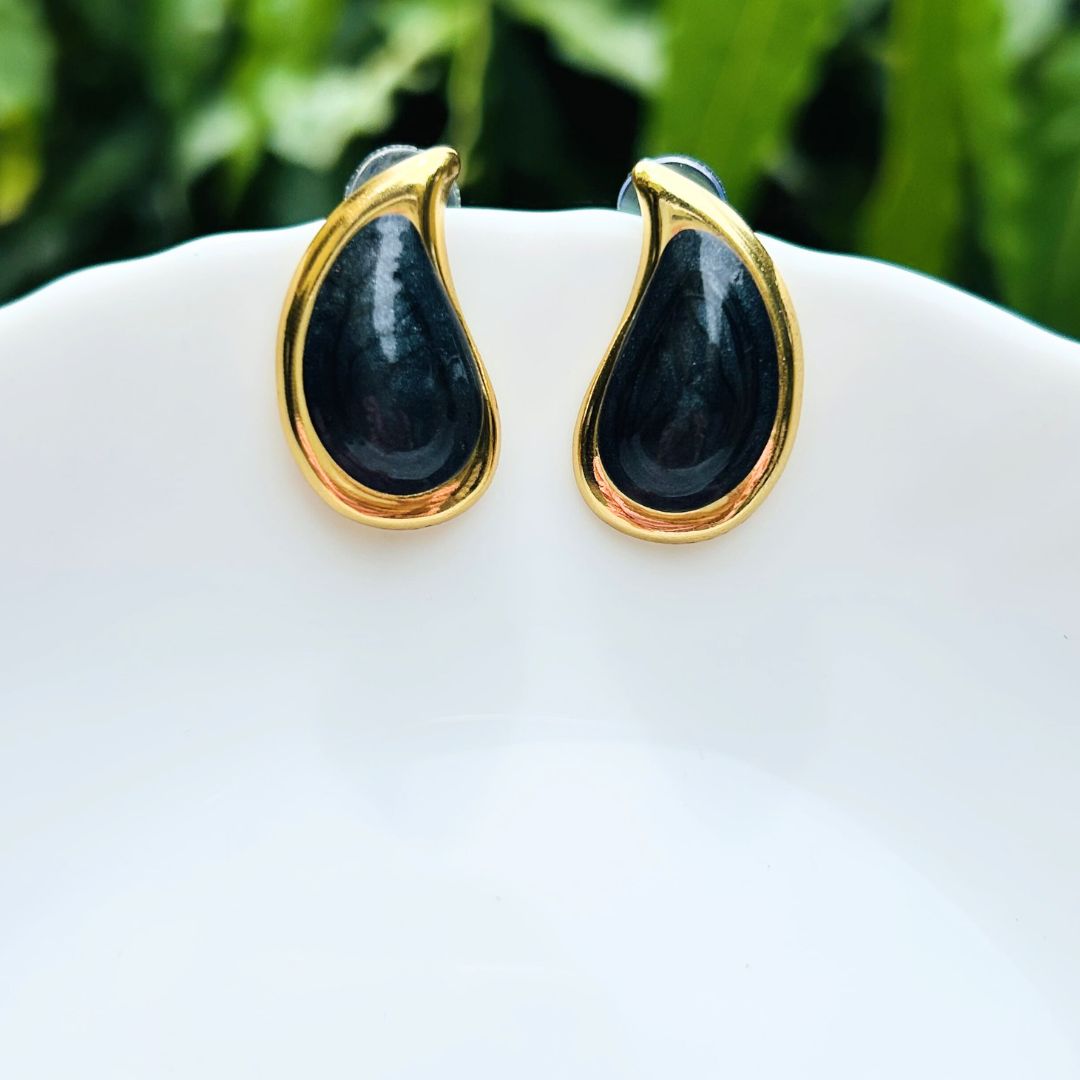 Black Golden Tear Drop Earrings