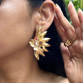 Half Sun Flower Golden Earrings