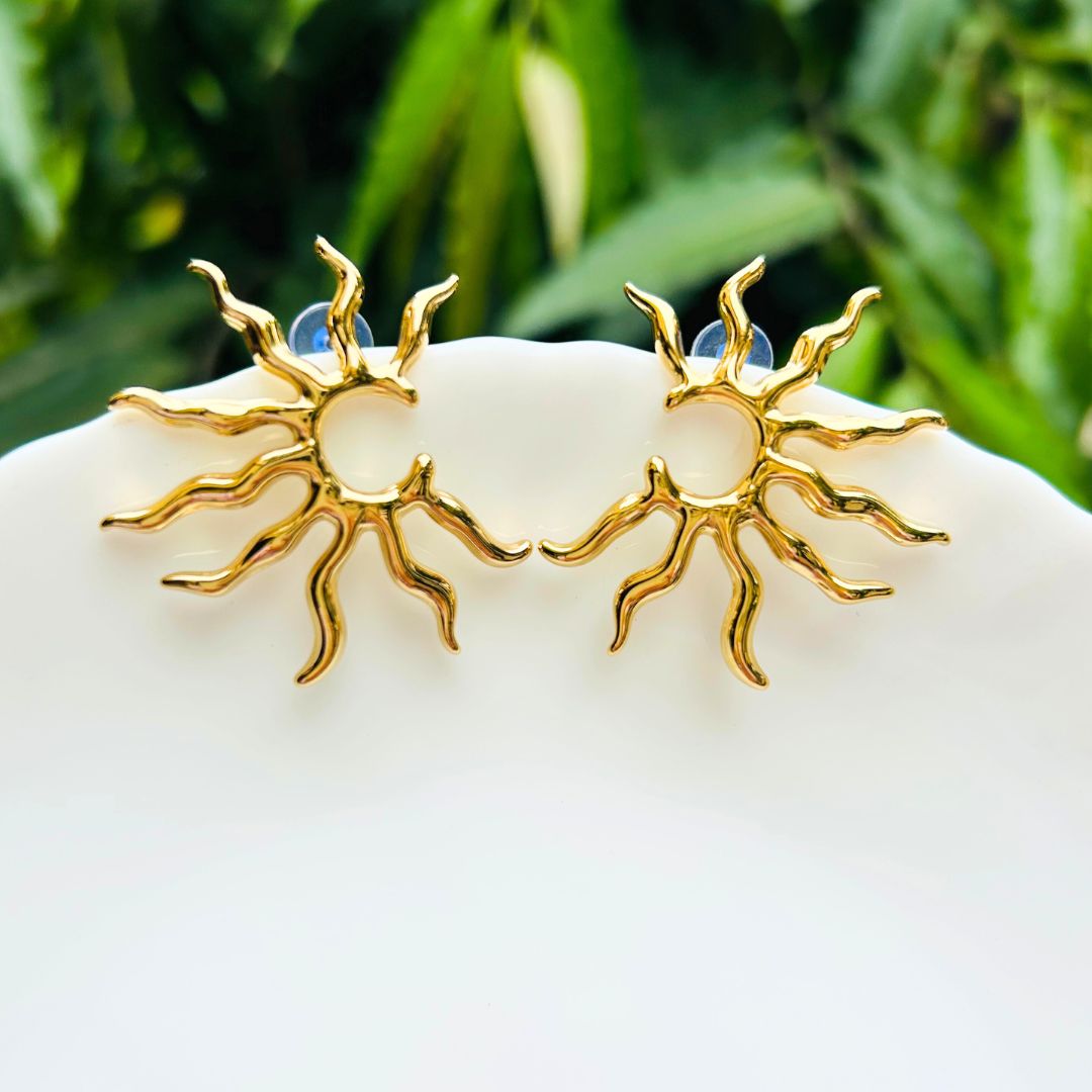 Golden Sunburst Stud Earrings