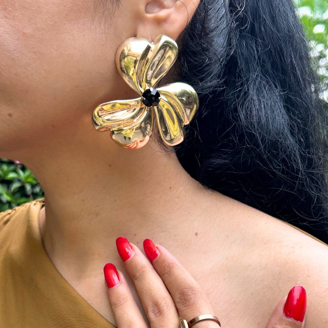 Golden Floral Stud Earrings