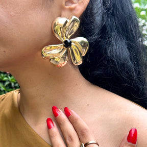 Golden Floral Stud Earrings