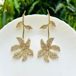 Rhinestone Petal Drop Earrings