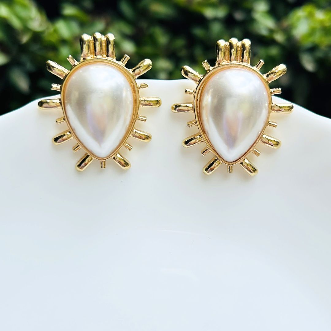 Sunburst White Drop Stud Earrings