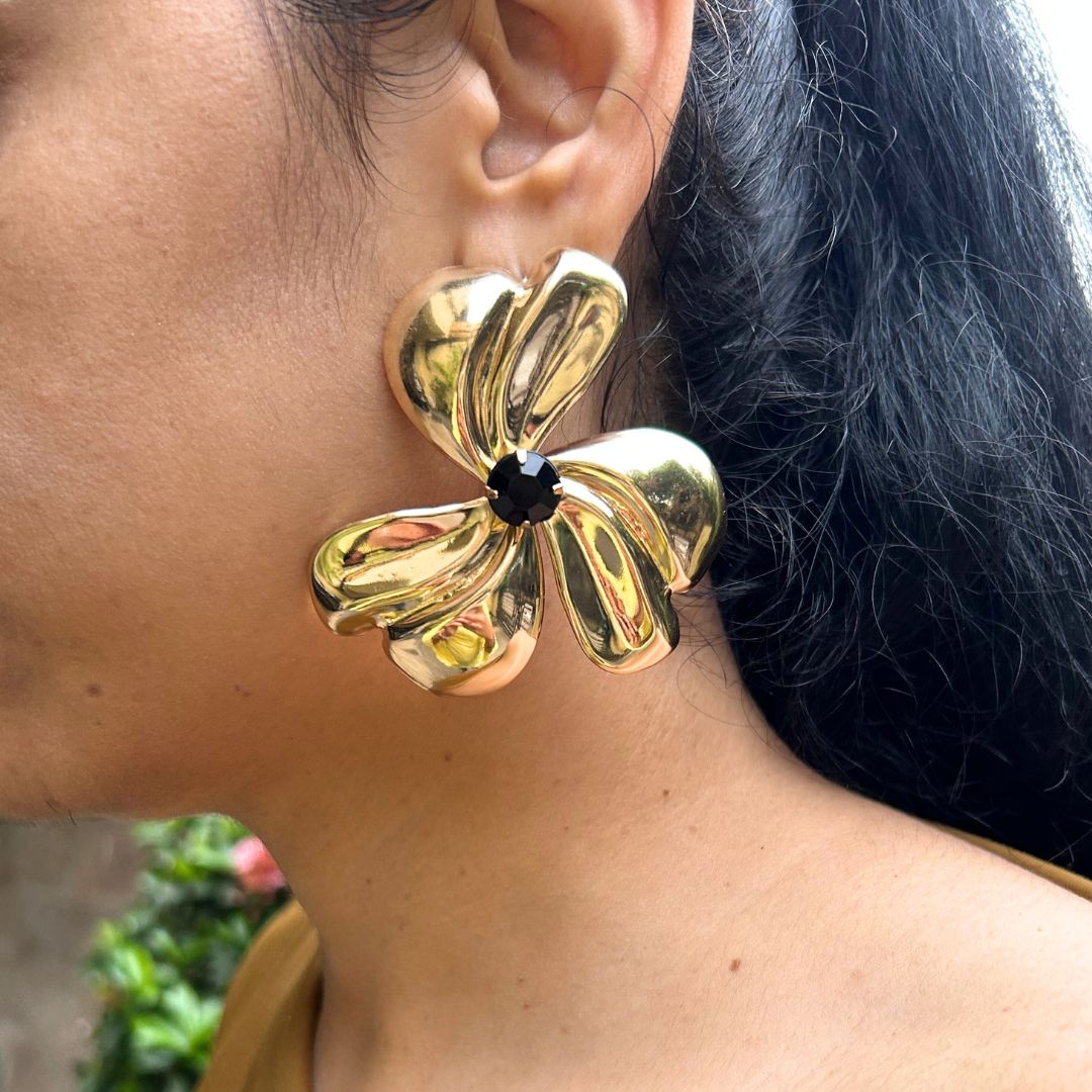 Golden Floral Stud Earrings