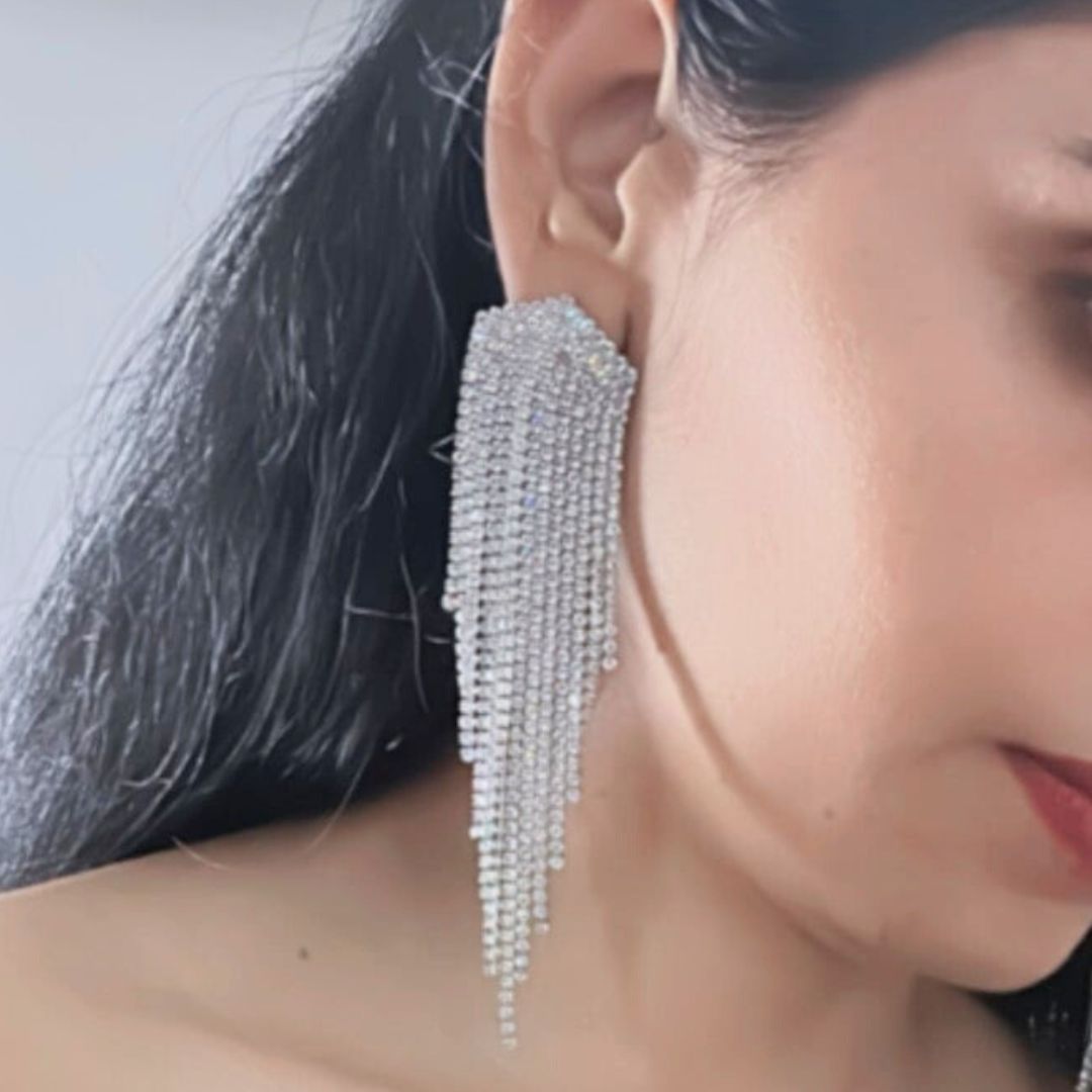 Silver American Diamond Chandelier Earrings