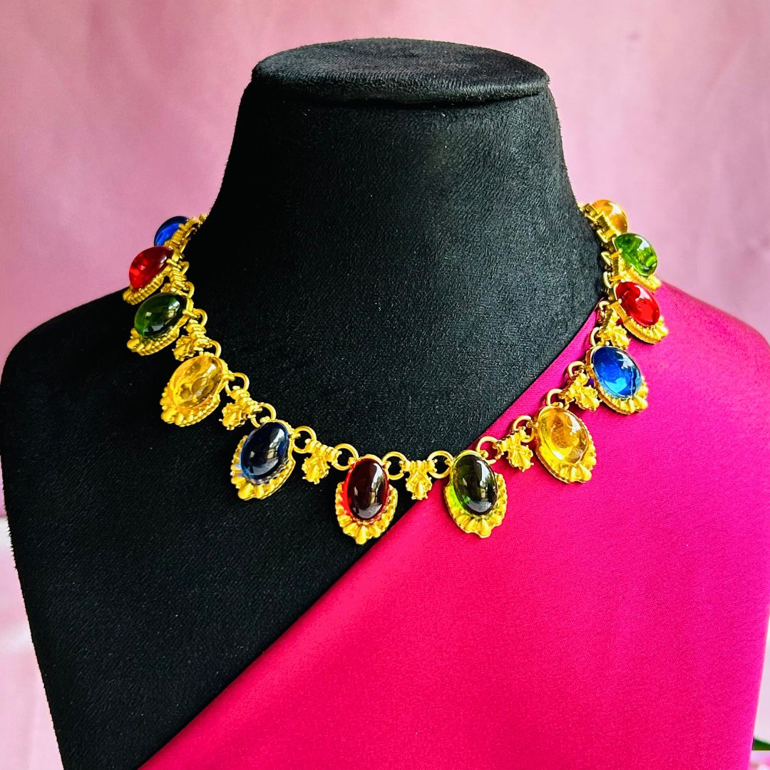 Multi- Color Oval Resin Necklace