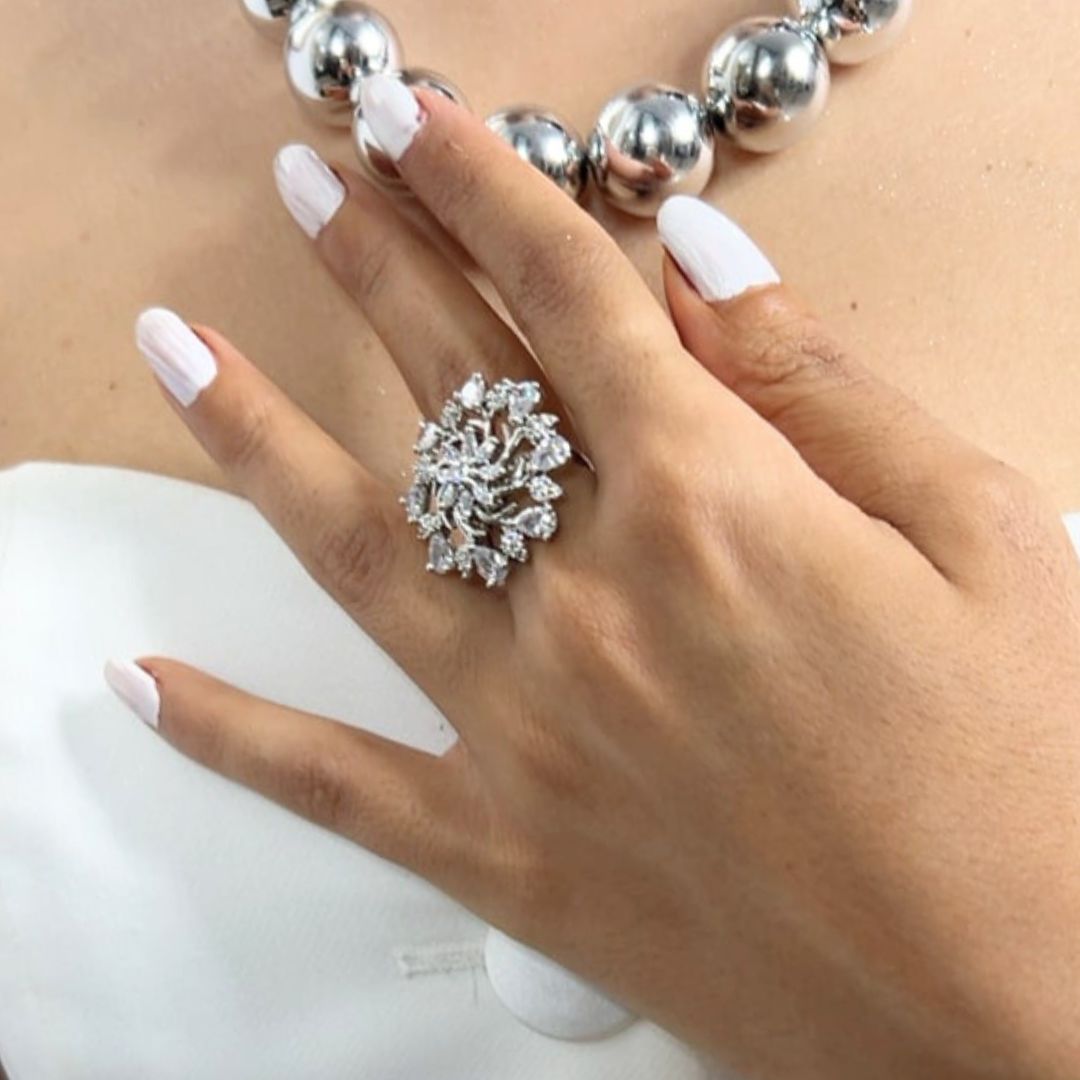 Nory Floral Cocktail CZ American Diamond Finger - Ring