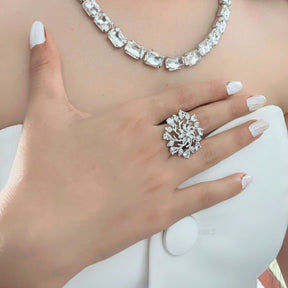 Nory Floral Cocktail CZ American Diamond Finger - Ring