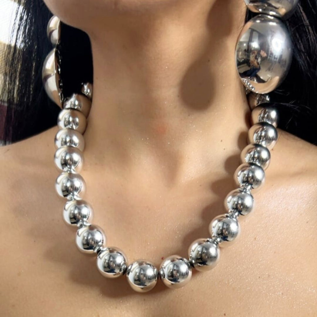 Silver Ball Statement Necklace