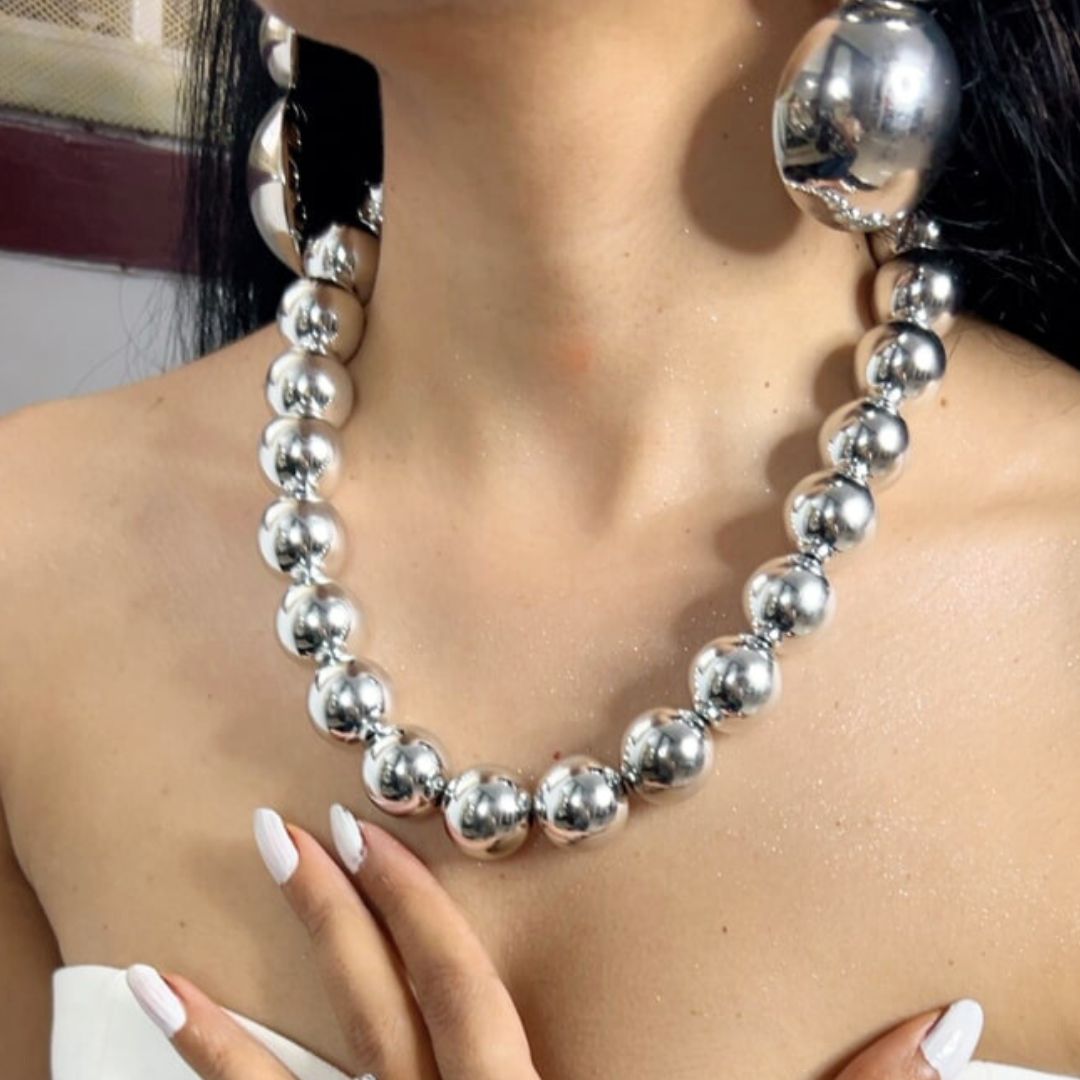 Silver Ball Statement Necklace