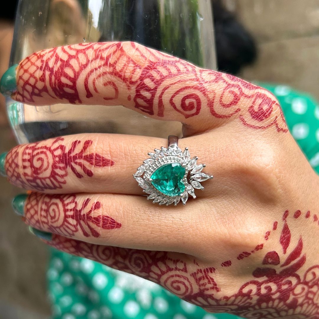 Heart Green American Diamond Finger- Ring