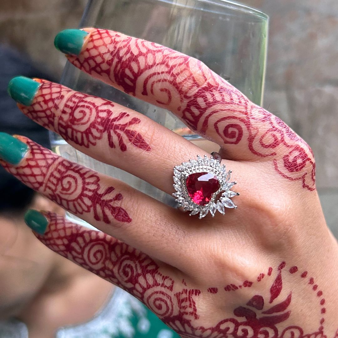 Heart Ruby American Diamond Finger - Ring