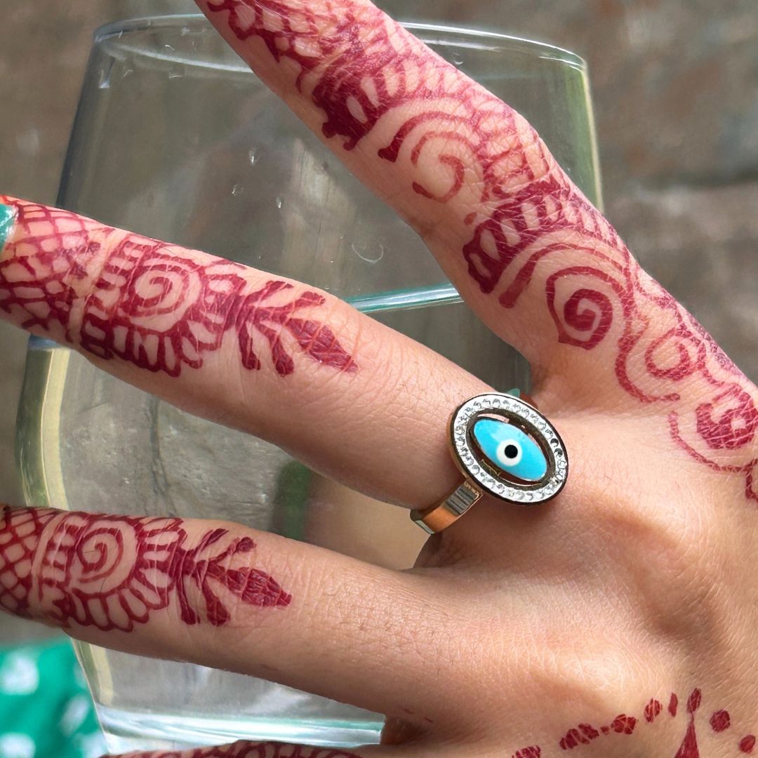 Turquoise Oval Evil Eye Finger Ring