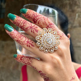 Laida Gold-Plated Handcrafted American Diamond Studded Floral Finger- Ring
