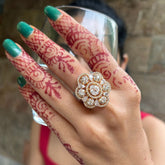 Laida Gold-Plated Handcrafted American Diamond Studded Floral Finger- Ring