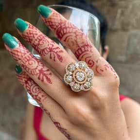 Laida Gold-Plated Handcrafted American Diamond Studded Floral Finger- Ring