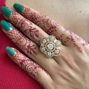 Laida Gold-Plated Handcrafted American Diamond Studded Floral Finger- Ring