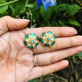 Emerald Green Pearl Stud Earrings