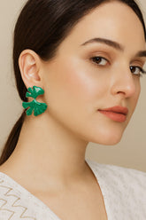 Green Petal Drop Earrings