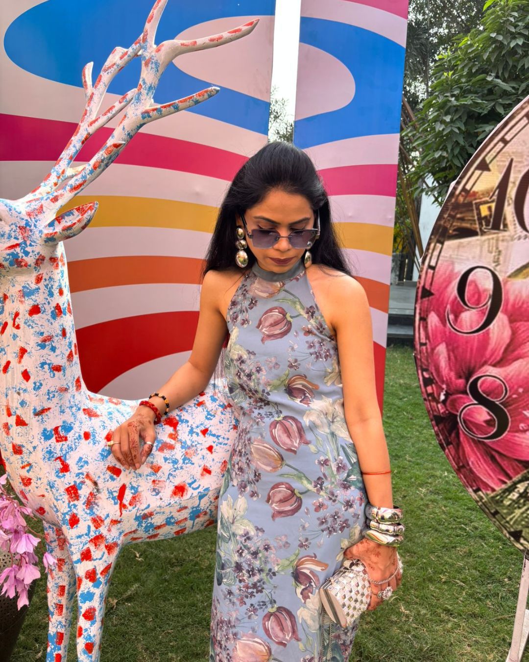 Bebo Set - Chunky Silver Metallic Statement Earrings and Handcuffs