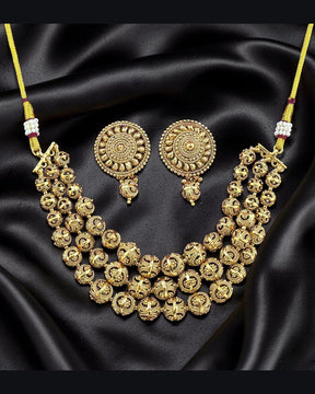 Alaknanda 3 Layer Antique Golden Necklace Set