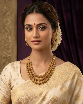 Alaknanda 3 Layer Antique Golden Necklace Set
