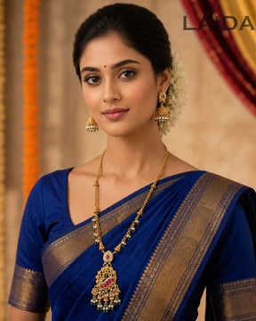 Bhagyashree Pink Antique Golden Necklace Set