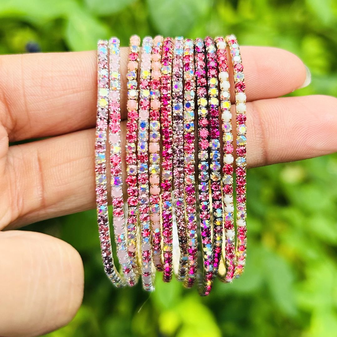 50 Shades of Pink Stretchable Bracelet  Set - Pack of 12