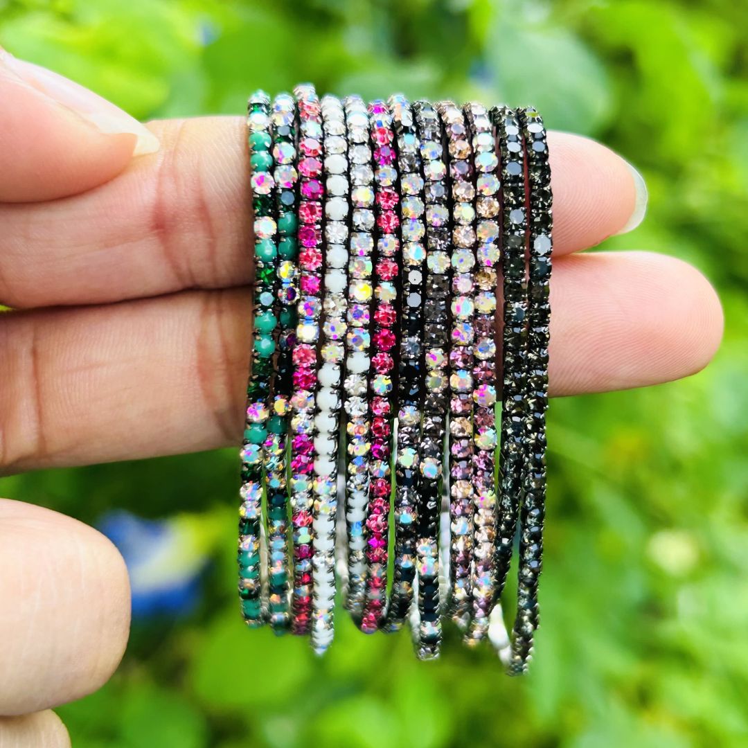 50 shades of Rhodium Stretchable Bracelet  Set - Pack of 12