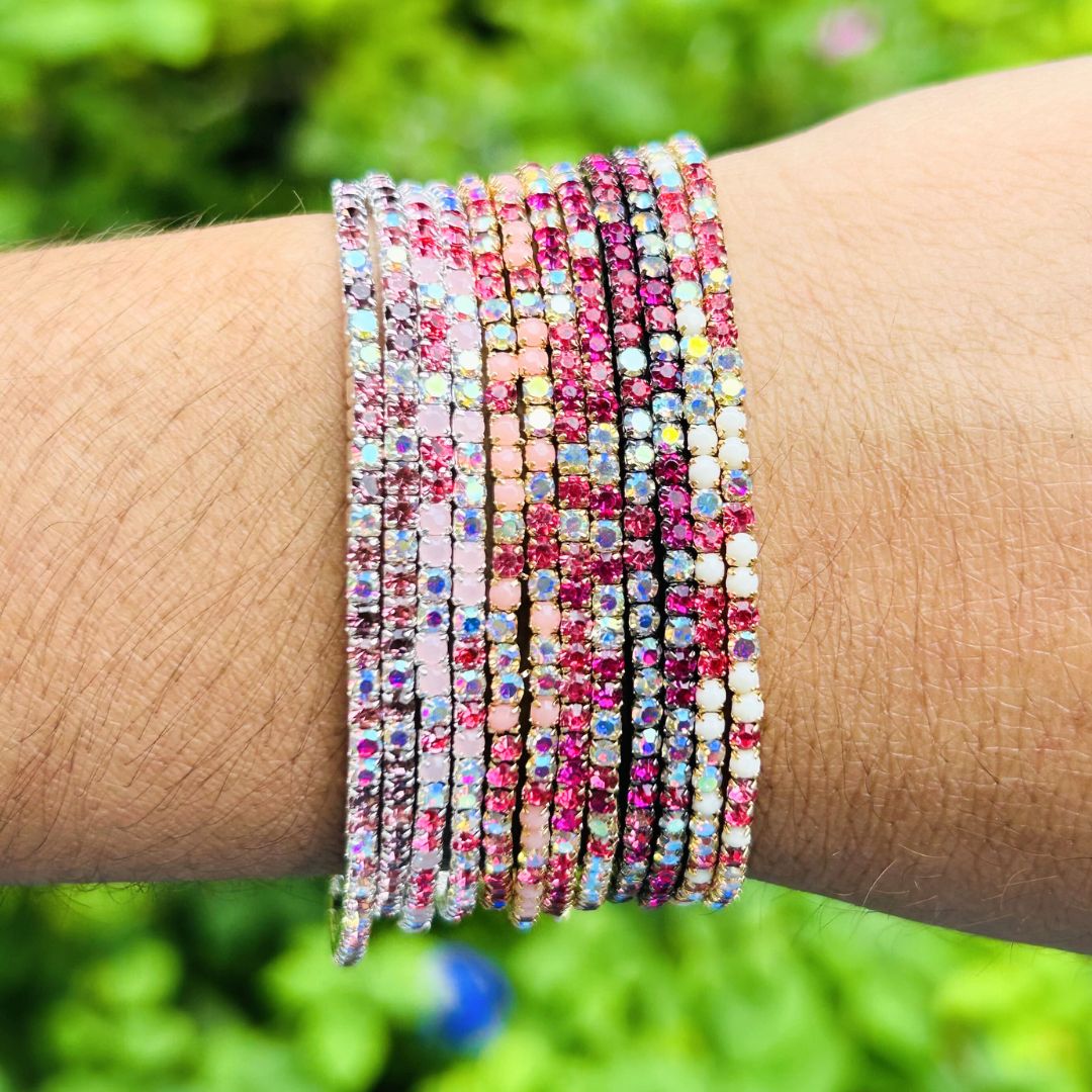 50 Shades of Pink Stretchable Bracelet  Set - Pack of 12