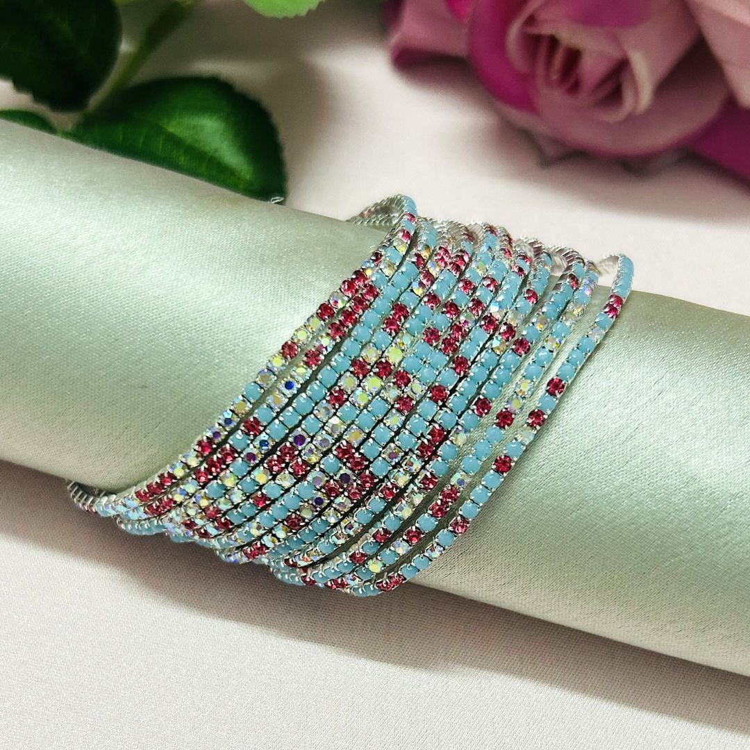 Stretchable Candy Blue Silver Plated Bracelet - Pack of 12