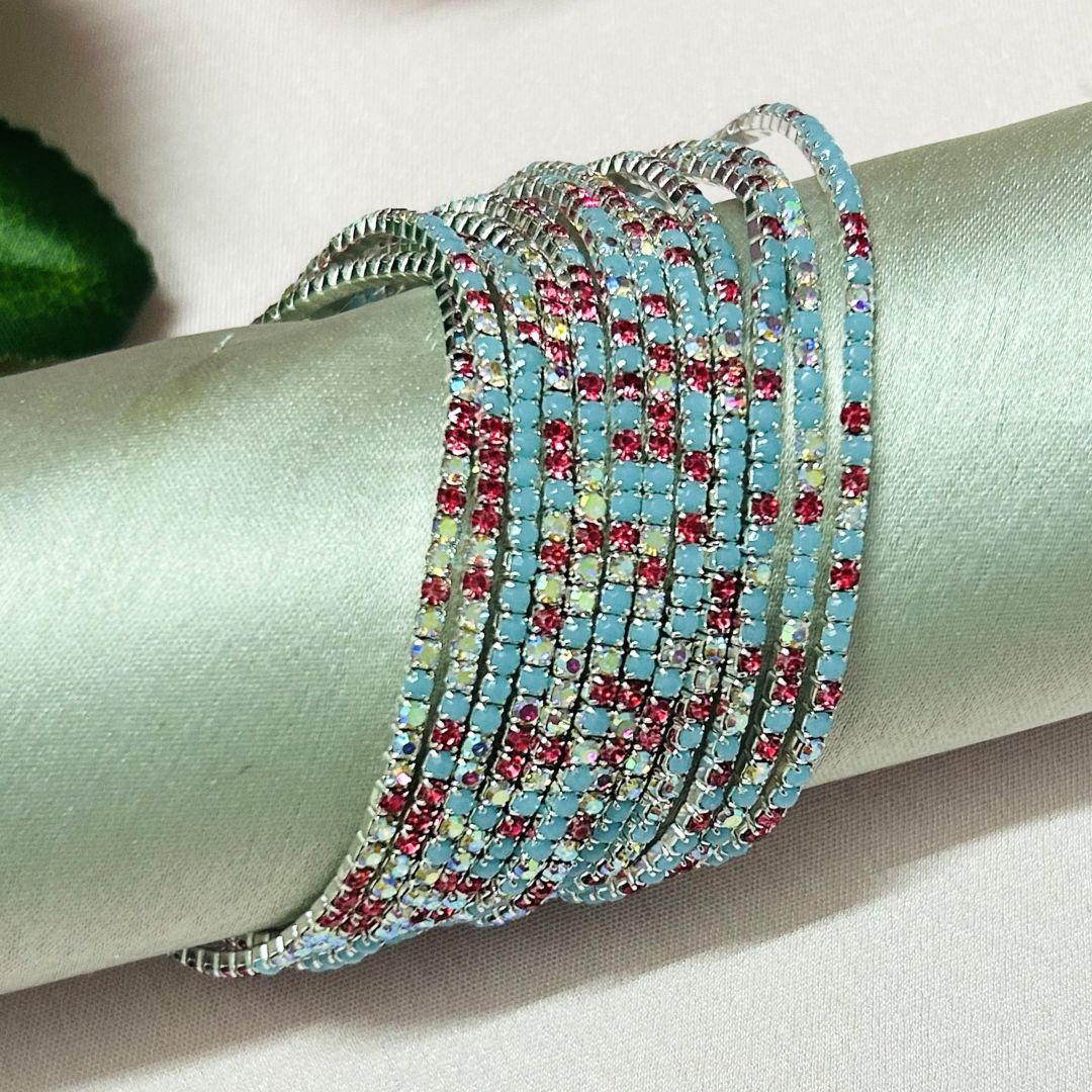 Stretchable Candy Blue Silver Plated Bracelet - Pack of 12