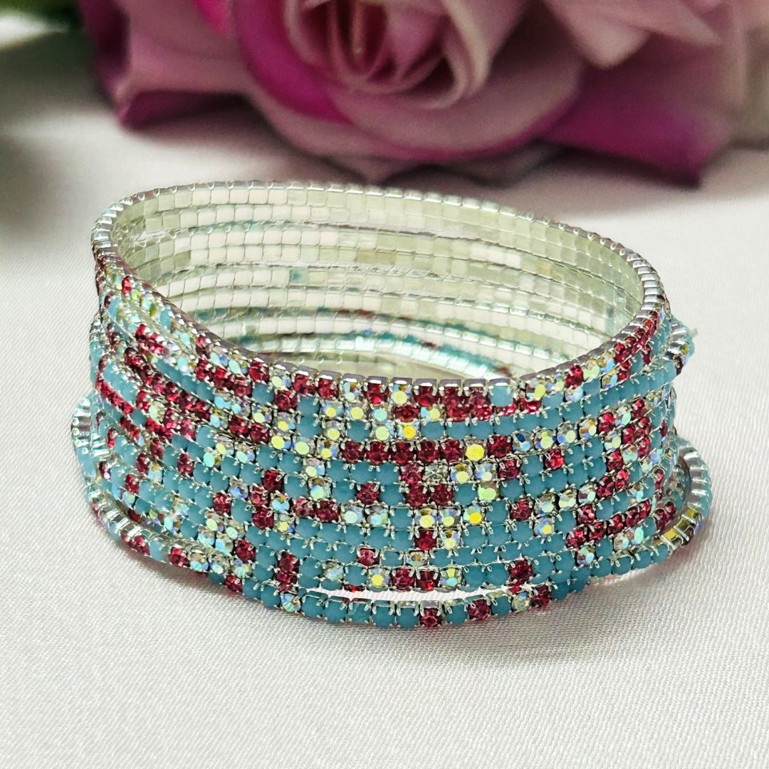 Stretchable Candy Blue Silver Plated Bracelet - Pack of 12