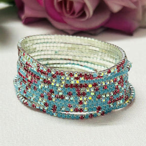 Stretchable Candy Blue Silver Plated Bracelet - Pack of 12
