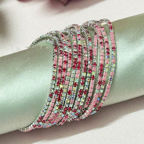 Stretchable Pink Petal Silver Plated Bracelet - Pack of 12